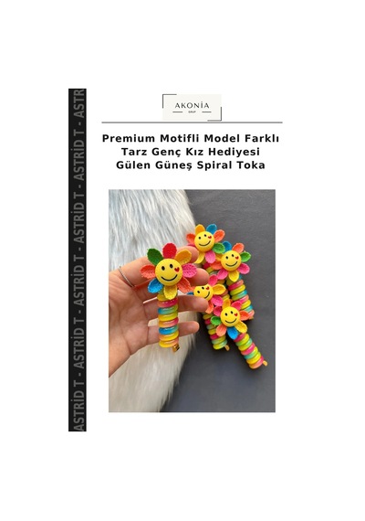 Astrid T Premium Motifli Model Farklı Tarz Genç Kız Hediyesi Gülen Güneş Spiral Toka Çok Renkli