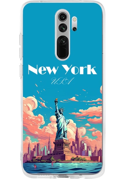 Redmi Note 8 Uyumlu Özgürlük Heykeli New York Baskılı Silikon Kılıf Renkli