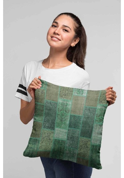 Yeşil Patchwork Çift Taraflı Yastık Kırlent Kılıfı Krl295n11