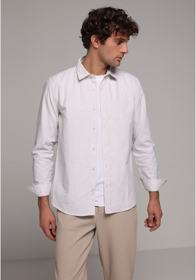 Colin's Colins Regular Fit Shirt Neck Çizgili Erkek Bej Uzun Kol Gömlek Cl1079703 Q1.v2 Beı Bej