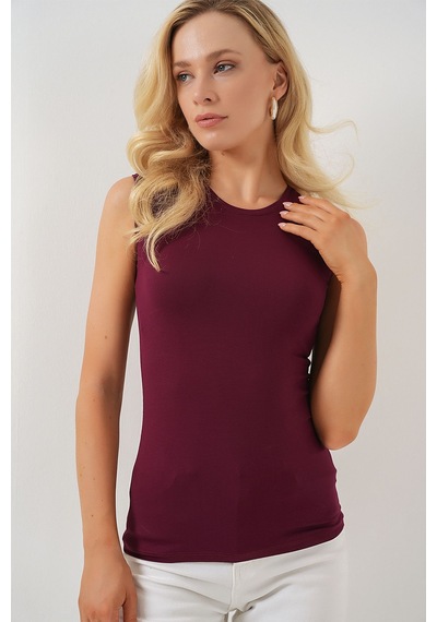 Hiccup Bdart Dik Yaka, Askısız, Fitilli Bodysuit Bordo Kırmızı