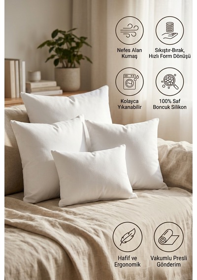 4 Adet Kırlent İç Yastık 45 X 45 Cm %100 Saf Boncuk Silikon Dolgulu