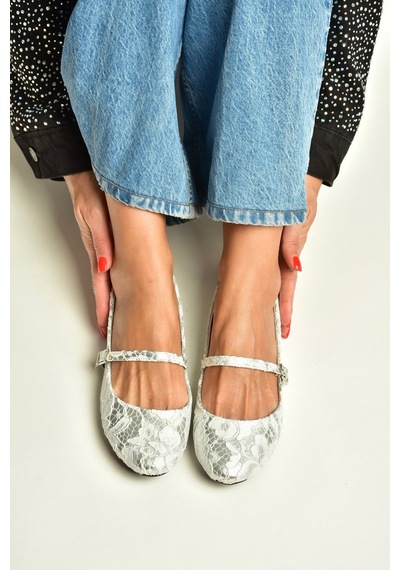 Fox Shoes Z726232704 Gümüş Kumaş Bantlı Kadın Babet