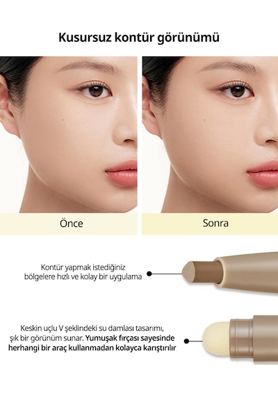 Peripera Pratik Uygulanan Çift Taraflı Kontür Stick Perıpera V Shading Blending Stick 002 Deep Brown