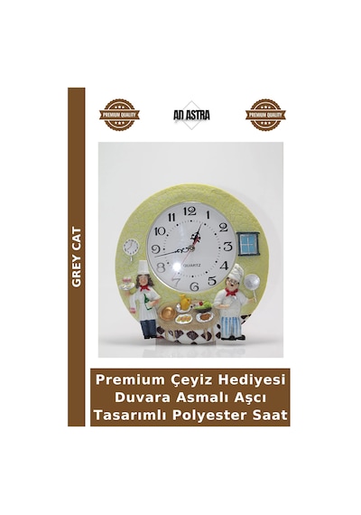 Premium Çeyiz Hediyesi Duvara Asmalı Aşcı Tasarımlı Polyester Saat Diğer