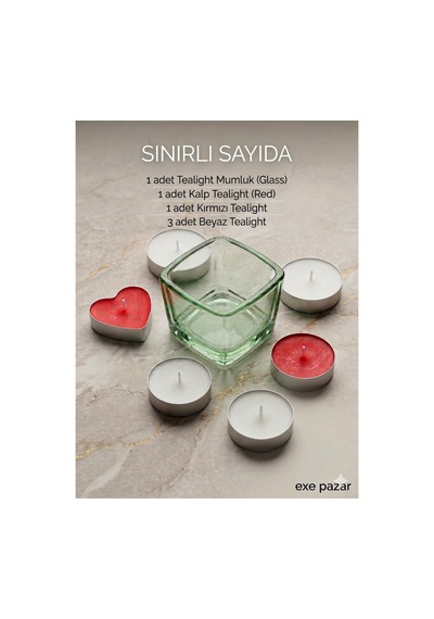 Exepazar Zarif Cam Mumluk Ve 5'li Tealight Mum Seti Romantik & Modern Dokunuş Yeşil