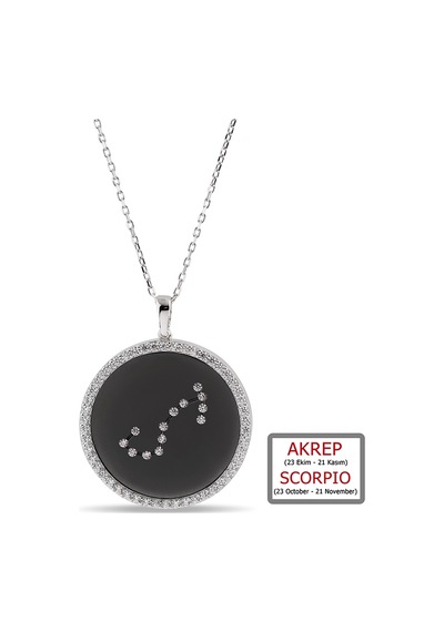 Kuyumcudukkanı Zirkontaşlı"akrep Burcu"kolye-33019-scorpıo-blk Siyah - Beyaz