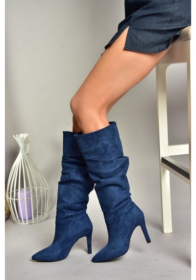 Fox Shoes L404868002 Lacivert Süet İnce Topuklu Kadın Çizme Lacivert-süet Lacivert