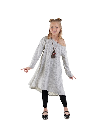 Denokids Gri Kız Çocuk Asimetrik Örme Elbise Renkli