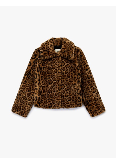 Koton Uzun Kollu Düğmeli Leopar Desenli Suni Kürk Mont Deve Tüyü Desenli 6wak20119ew Camel Desenli