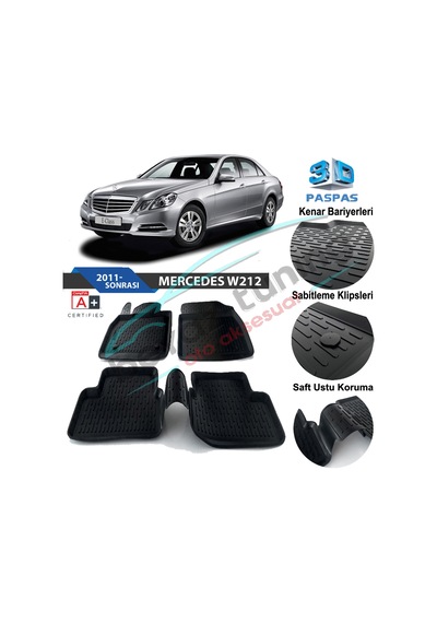 Mercedes E-Serisi W212 Havuzlu 3D Paspas Niken Siyah 2011-2016
