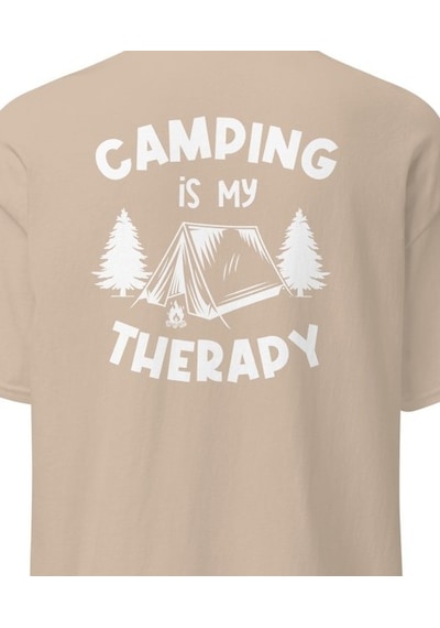 Wildstyle Camping Is My Therapy Kamp Çadır Doğa Baskılı Unisex Bisiklet Yaka Tişört Camel