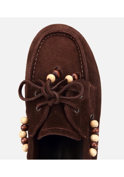 Hotiç Kadın Süet Deri Kahverengi Boncuk Detaylı Günlük Loafer 01ayh320490a480 01ayh320490a480