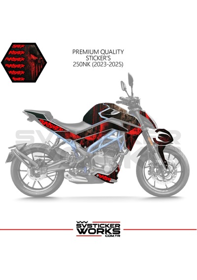 Cfmoto 250nk Sticker Kaplama Punisher Motor Kaplama Modeli Hazır Kit 2023 / 2025 Uyumlu Siyah