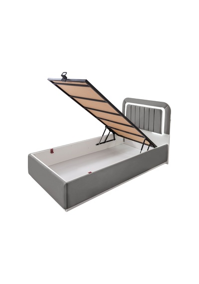 Demonte Baza Seti, Valens Ledli Tek Kişilik Baza Başlık Maxi Yatak Seti, Gri - 100x200 Cm 100 x 200