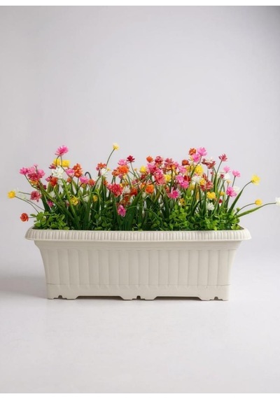 Yapay Çiçek Renkli Mini Lotus Çiçekli Krem Küpeşte Askılı Balkon Çiçeği Balkon Saksısı