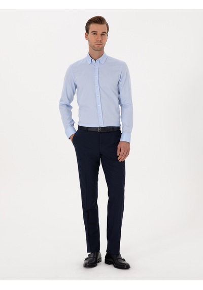 Cacharel Açık Mavi Slim Fit %100 Pamuk Yakası Düğmeli Oxford Gömlek Denım