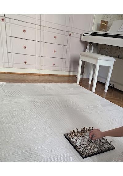 Elvey Home Bambu Krem Açık Gri Gerçek Bambu Kadife İnce Sık Dokuma Özel Ölçü Salon Koridor Oturma Odası Halısı Krem-a.gri