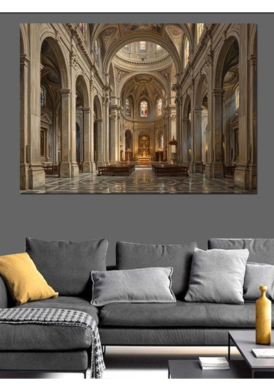 Tarihi Katedral İç Mekan Sütunlar Dekoratif Kanvas - Mdf Ahşap Tablo