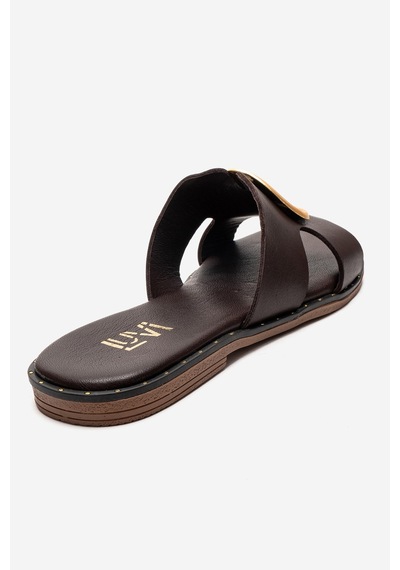 Luvishoes Nolıta Kahverengi Cilt Hakiki Deri Tokalı Kadın Terlik