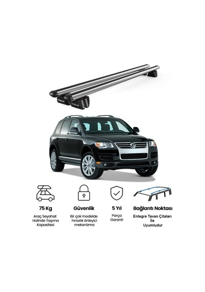 Pençe Volkswagen Touareg Ara Atkı 2002-2010 Uyumlu Gri Ara Atkı Port Bagaj Tavan Barı