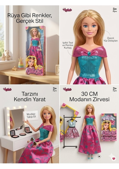 Pembe Ve Mavi Elbiseli Sarışın Bebek 30 Cm Model Oyuncak Bebek Model Bebek