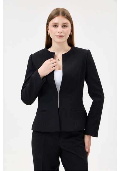 Velnara Moda Siyah Klasik Kadın Takım Elbise-sıfır Yaka Ceket & Boru Paça Cepli Pantolon Siyah - 927010459 Siyah