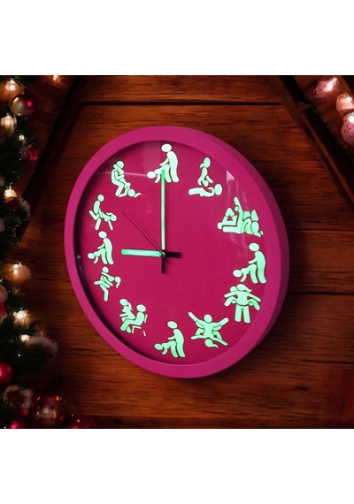 Kamasutra Fosforlu Magenta Pembe Duvar Saati Camlı Çap 28 Cm Pembe