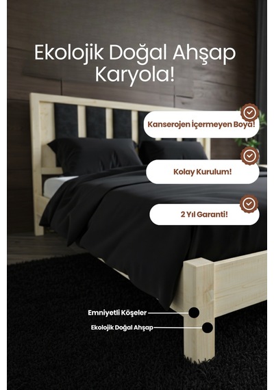 Renazzo Ori On Siyah Puf Başlıklı Masif Ahşap Karyola Vernik 90x200 Vernik - 90 X 200 Renazzo Ori On Siyah Puf Başlıklı Masif Ahşap Karyola Vernik 90x200 Vernik - 90 X 200