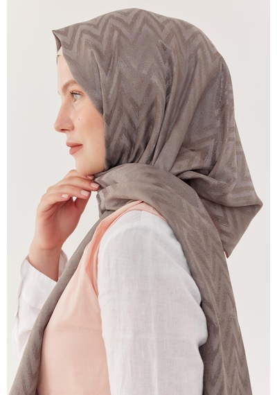 Mirsoy Scarf Zikzak Desen Parlak Jakar Şal - Gri Gri