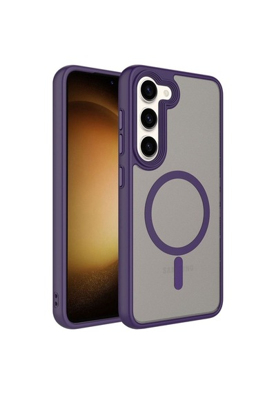 Samsung Galaxy Uyumlu S23 Kılıf Mat Arka Yüzey Wireless Şarj Özellikli Zore Flet M-safe Kapak Derin Mor