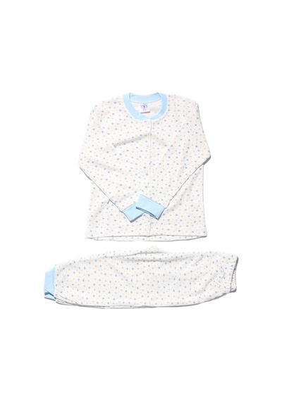 Bebegen Kız Çocuk Beyaz Mavi Yıldız Baskılı Çıtçıtlı Pijama Takımı Çok Renkli