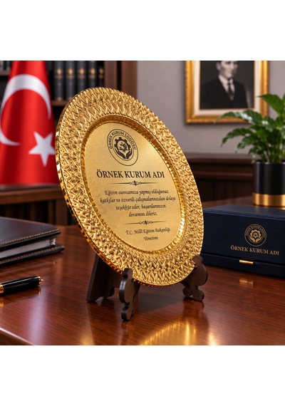 Metal Plaket Tabak Kurumlar İçin Terfi Takdir Tebrik Hediyesi Kalp Desenli Kurumsal Gold/gümüş Renk 25 Cm Altın