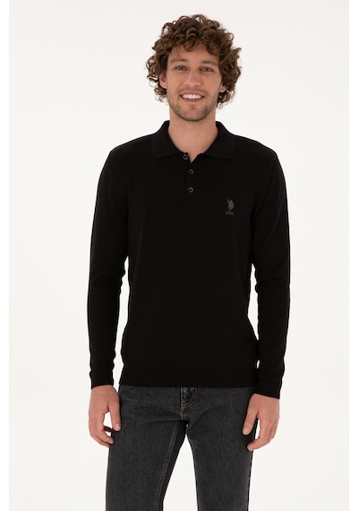U.S. Polo Assn. Erkek Slim Fit Polo Yaka Siyah Basic Kazak 50307799-VR046