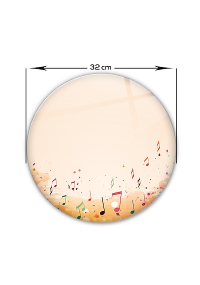 Cam Kesme Tahtası - Cam Kesme Tablası Renkli Notalar Çap32cm