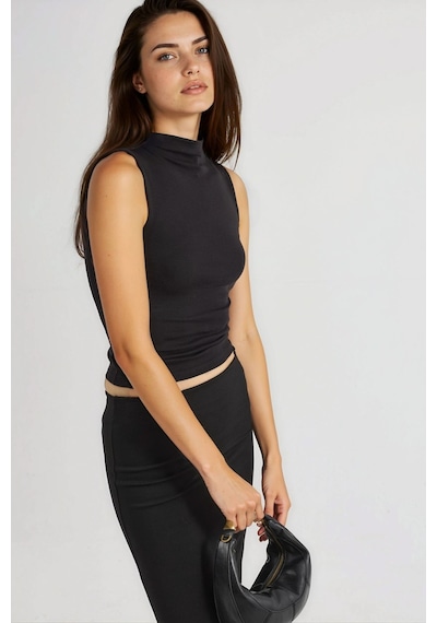 Hiccup Busem Slim Fit Bisiklet Yaka Örme Bluz Siyah