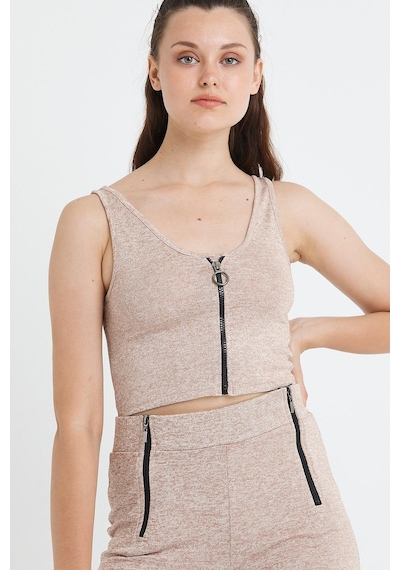 Polo State Kadın Fermuarlı Crop Kum Rengi