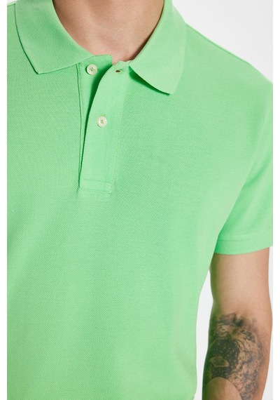 Tudors Erkek Slim Fit Dar Kesim %100 Pamuk Yeşil Polo Yaka Tişört-32766 Yosun Yeşili