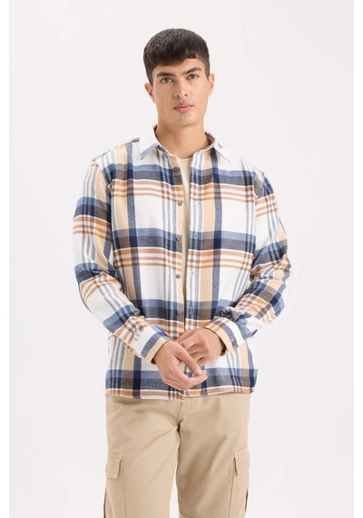 DeFacto Regular Fit Polo Yaka Kareli Flanel Uzun Kollu Gömlek D5835AX24AUER140 DeFacto Regular Fit Polo Yaka Kareli Flanel Uzun Kollu Gömlek D5835AX24AUER140