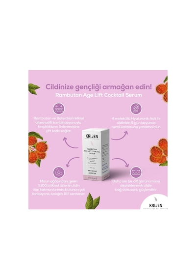 Rambutan Age Lift Cocktail Serum Acetyl Hexapeptide-8%3 + Bakuchiol%2 + Maun Ağacı Ekstraktı