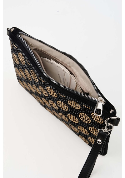 Vivaq Kadın Puantiyeli Altın Taşlı Süet Bilek Askılı Ve Zincir Askılı Portföy El Ve Clutch Çanta SİYAH