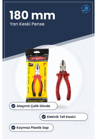 Saplı Yan Keski Pense 180 Mm Alaşımlı Çelik Elektrik Teli Kesici