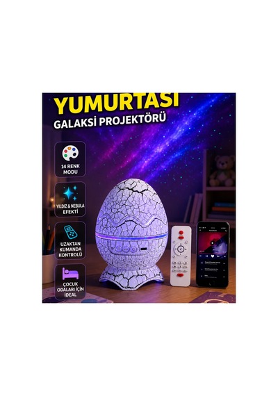 Dinozor Yumurtası Galaksi Projektörü 14 Renk Modlu Yıldız Ve Nebula Efektli