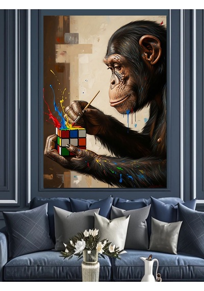 Ahşap Tablo Rubik Küp Karizmatik Maymun Figürü