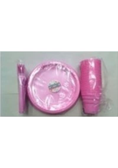 Pembe Renk 25'li Plastik Bardak+çatal+tabak