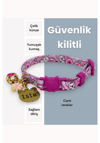 Caramelos Güvenlik Kilitli Kedi Tasması Isimli Künyesi Pmtv