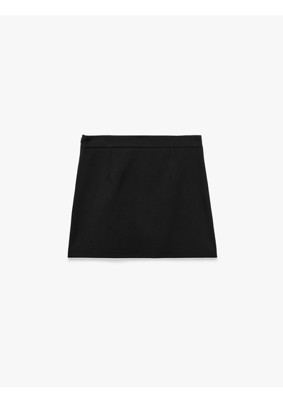Koton Viskon Karışımlı Düğmeli Slim Fit Kruvaze Mini Etek Siyah 7wal70010ıw