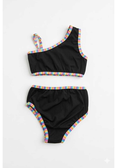 Beniizle Lyrax Baskılı Kız Çocuk Bikini Takımı Siyah