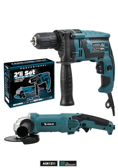 Assur Profesyonel ASR1211 Elektrikli Taşlama + Matkap Mavi 2'li Set