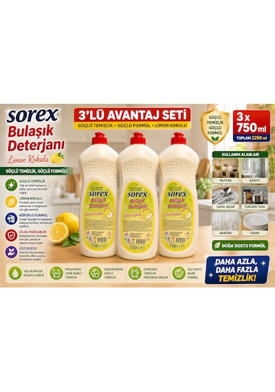 Sorex Bulaşık Deterjanı 750 Ml X3 Set Elde Bulaşık Yıkama Deterjanı